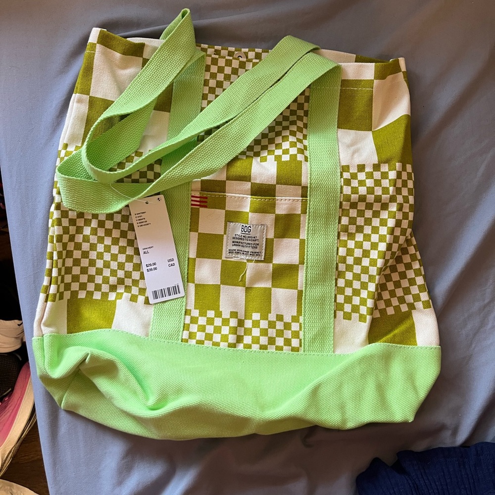 NWT Urban Outfitters BDG Lime Green Checkered Tote Bag